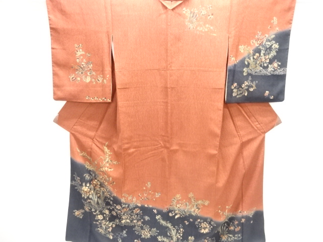 ふくれ織　草花模様訪問着